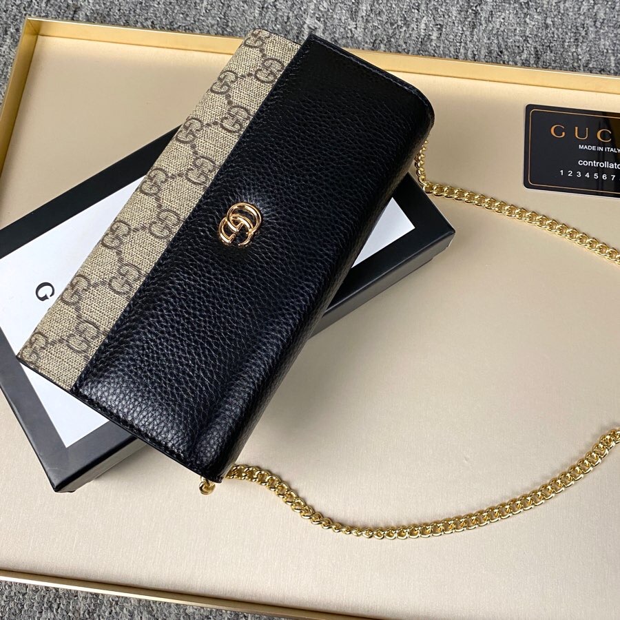 Gucci Gg Marmont Bicolor Wallet On Chain Beige Ebony 19Cm 546585 17Wag 1283 - 画像 (7)