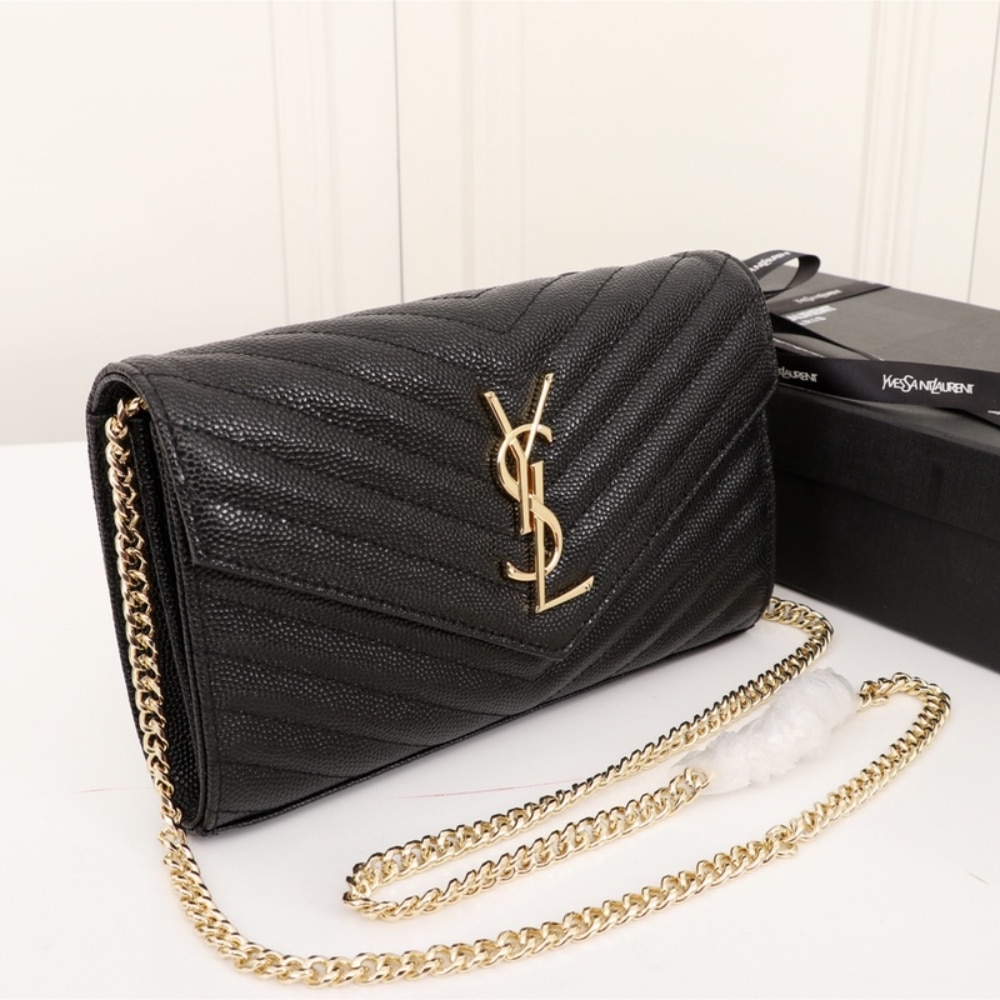 Saint Laurent Classic Cassandre Grain De Poudre Chain Wallet Black 22cm 377828BOW011000 - 画像 (3)