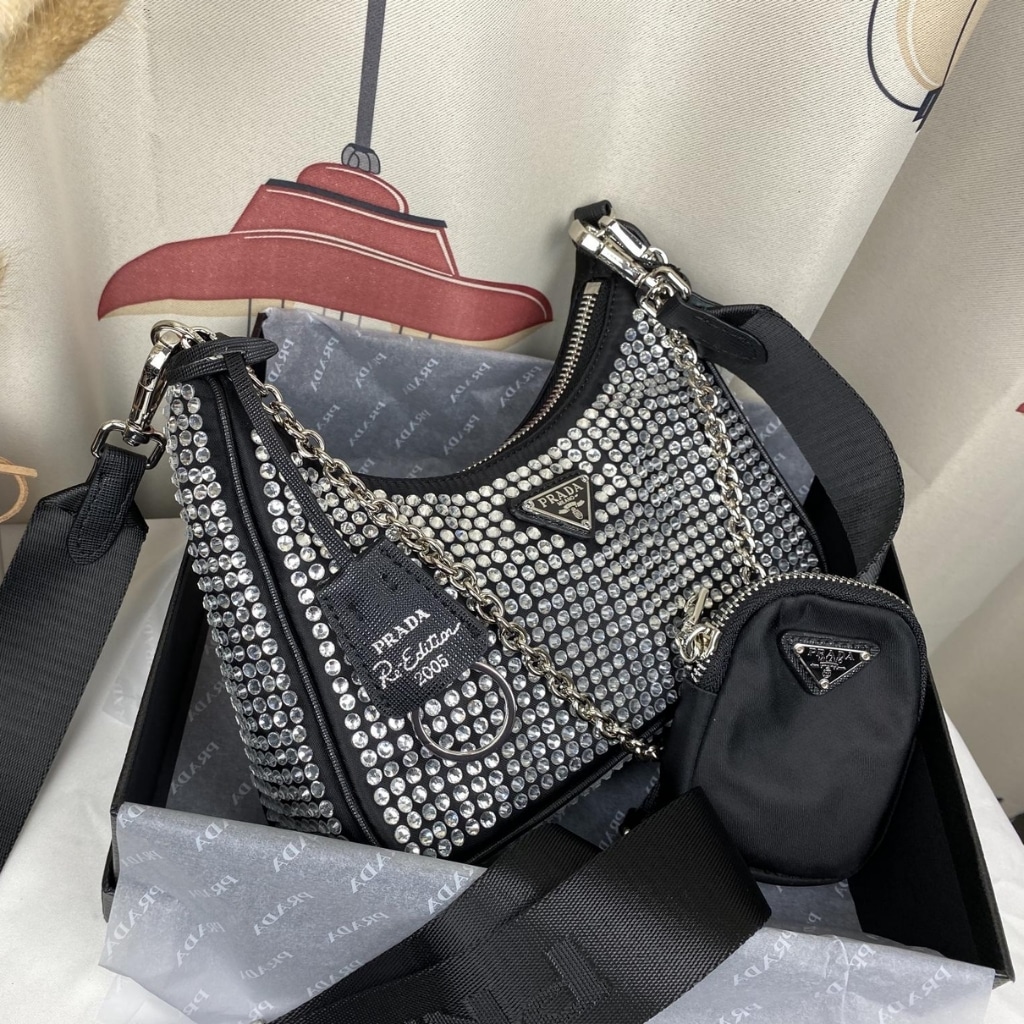 Prada Re Edition 2005 Satin Bag With Crystals 23Cm 1BH204 2AWL F0T7O V V9L - 画像 (6)