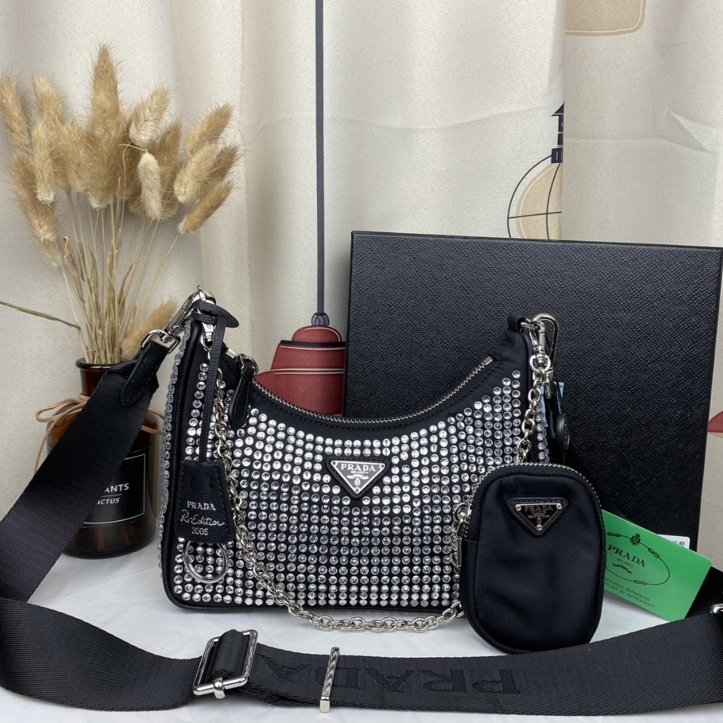 Prada Re Edition 2005 Satin Bag With Crystals 23Cm 1BH204 2AWL F0T7O V V9L - 画像 (2)