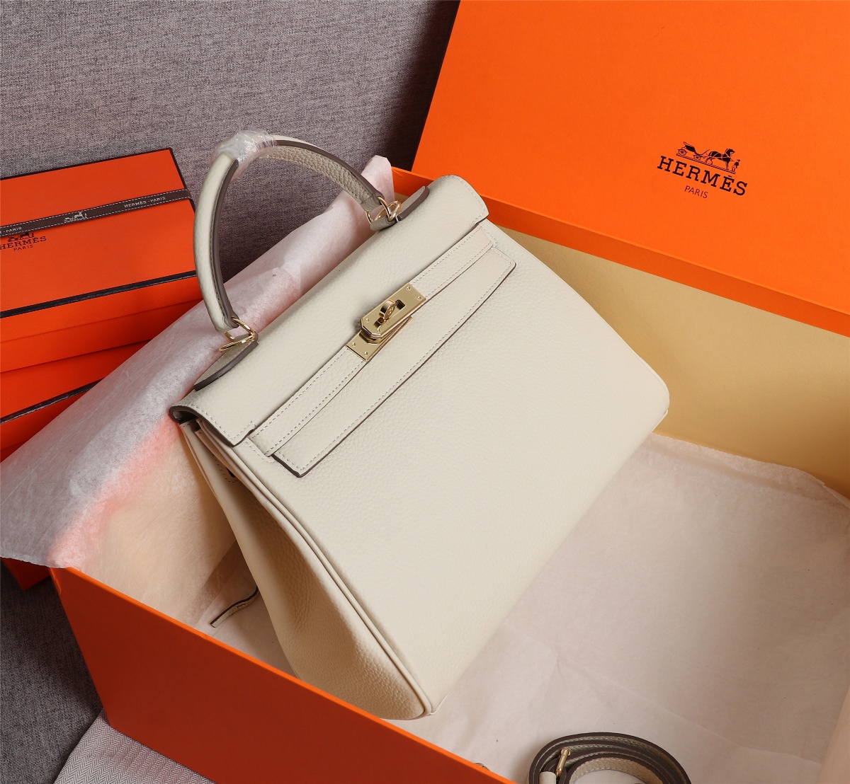 Hermes Kelly White Sellier Rouge Epsom Gold Hardware 25Cm - 画像 (6)