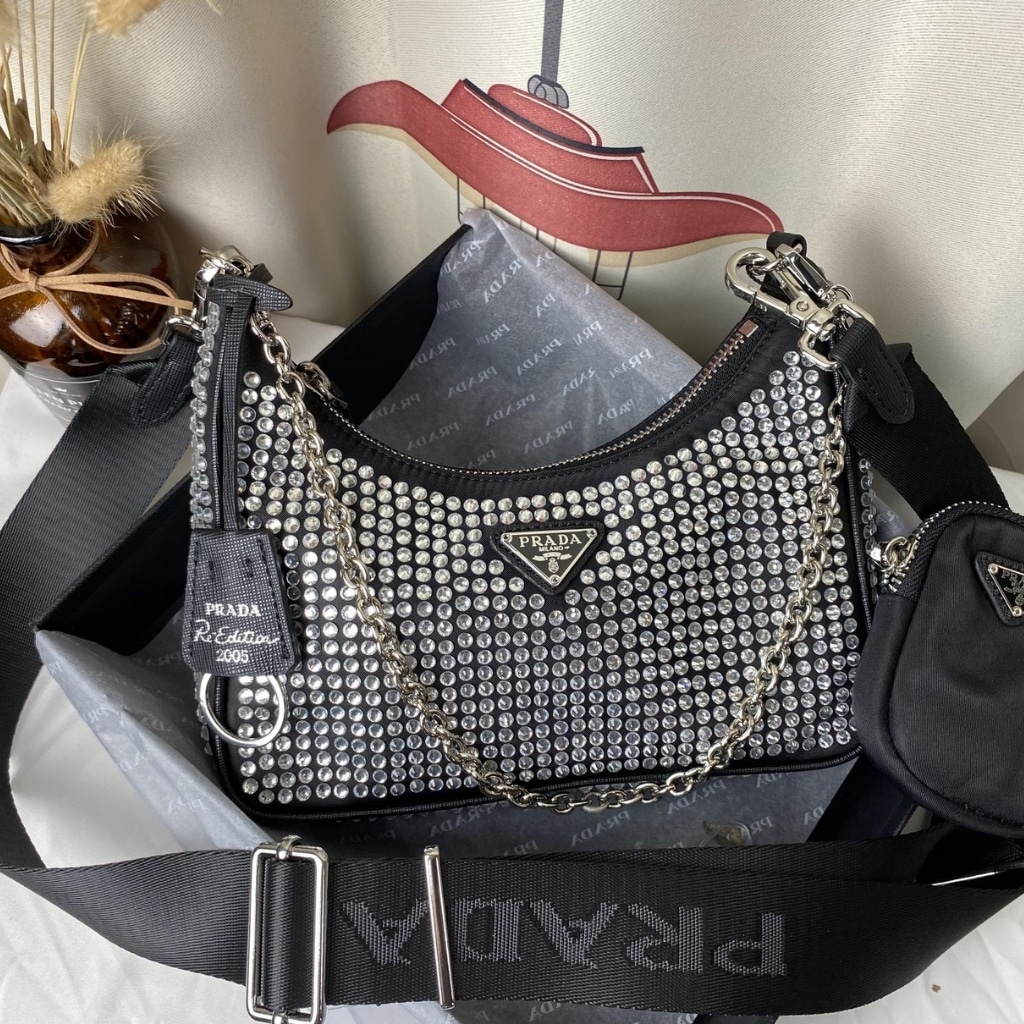Prada Re Edition 2005 Satin Bag With Crystals 23Cm 1BH204 2AWL F0T7O V V9L - 画像 (7)