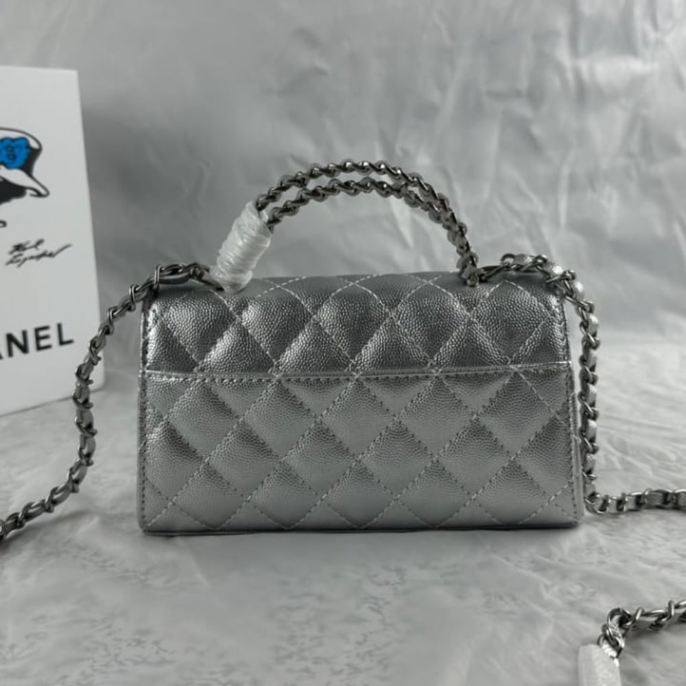 Chanel 23P Clutch With Chain Bag Grained Leather Silver 18cm - 画像 (3)