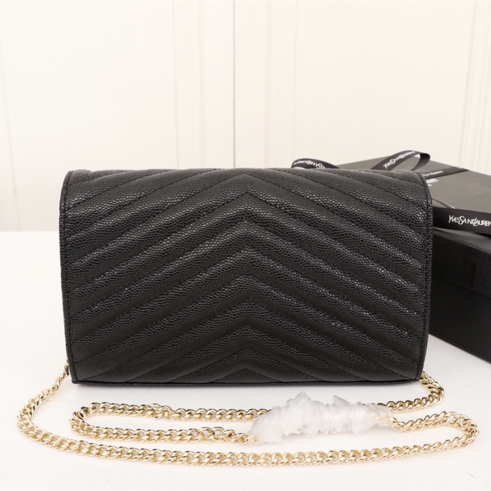 Saint Laurent Classic Cassandre Grain De Poudre Chain Wallet Black 22cm 377828BOW011000 - 画像 (4)