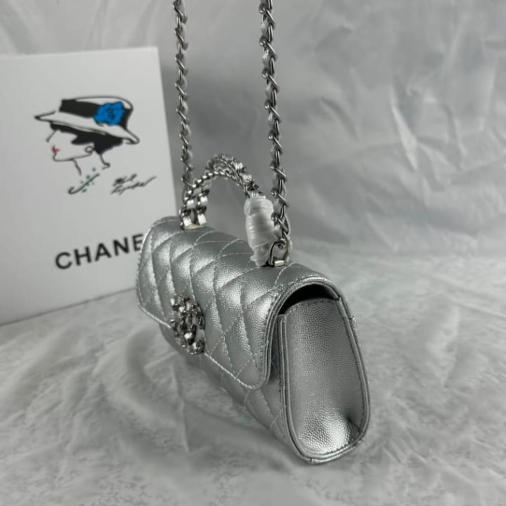 Chanel 23P Clutch With Chain Bag Grained Leather Silver 18cm - 画像 (5)