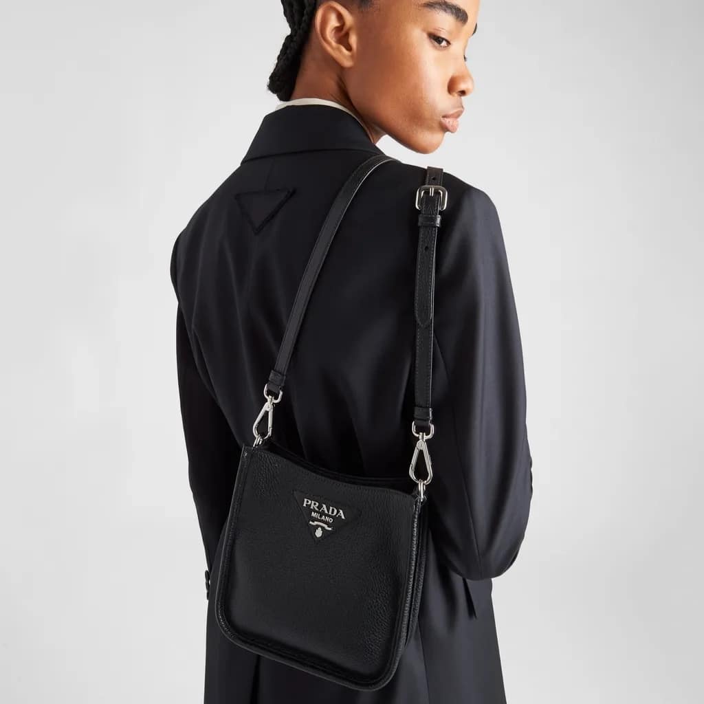 Prada Mini Leather Shoulder Bag Black 20Cm 1BH191 2DKV F0002 V 3OO - 画像 (11)