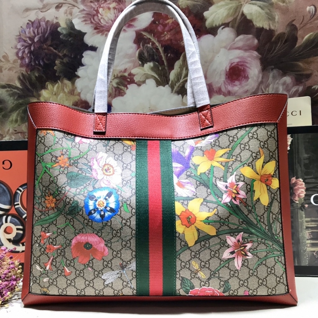 Gucci Ophidia GG Flora Medium Tote Bag Dark Red 44Cm 547947 HWHAC 8722 - 画像 (3)