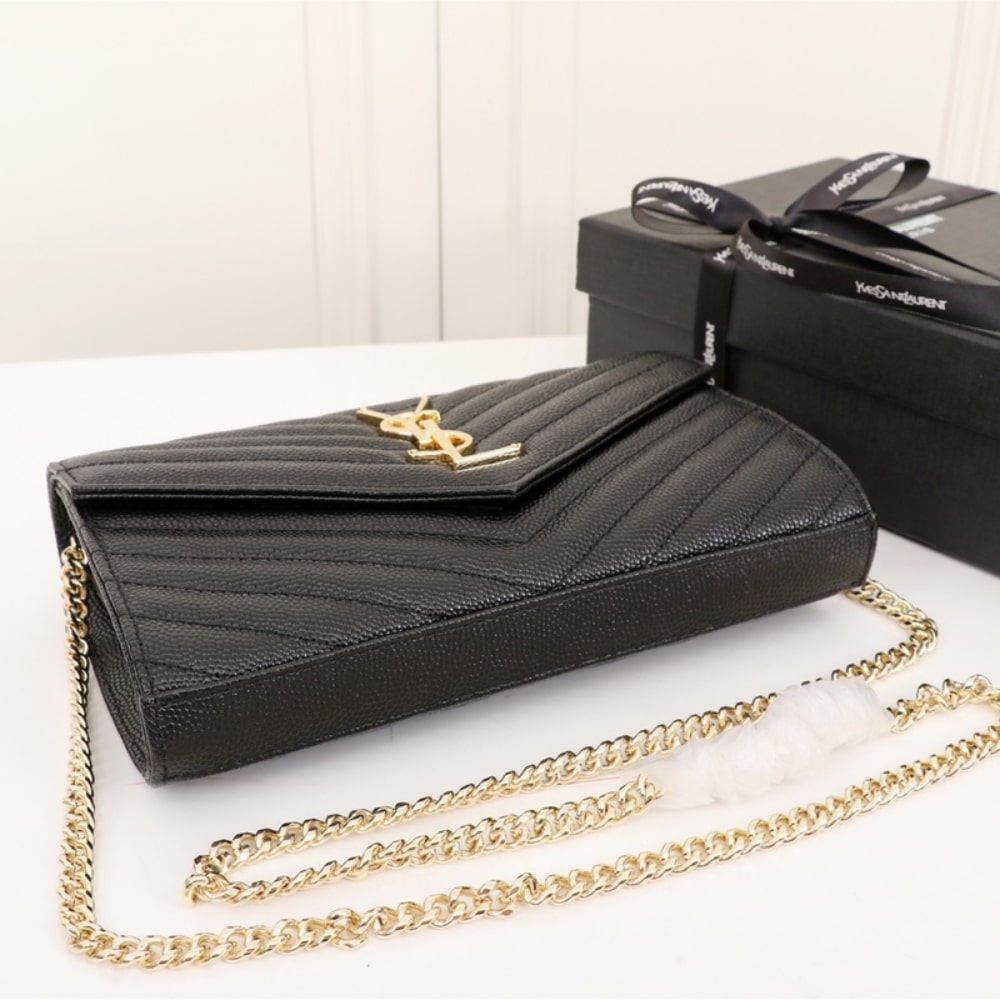 Saint Laurent Classic Cassandre Grain De Poudre Chain Wallet Black 22cm 377828BOW011000 - 画像 (6)