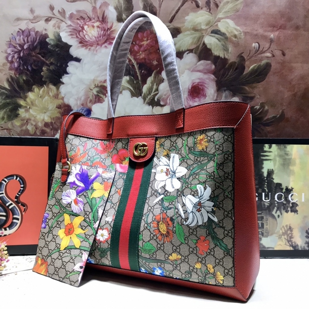 Gucci Ophidia GG Flora Medium Tote Bag Dark Red 44Cm 547947 HWHAC 8722 - 画像 (2)