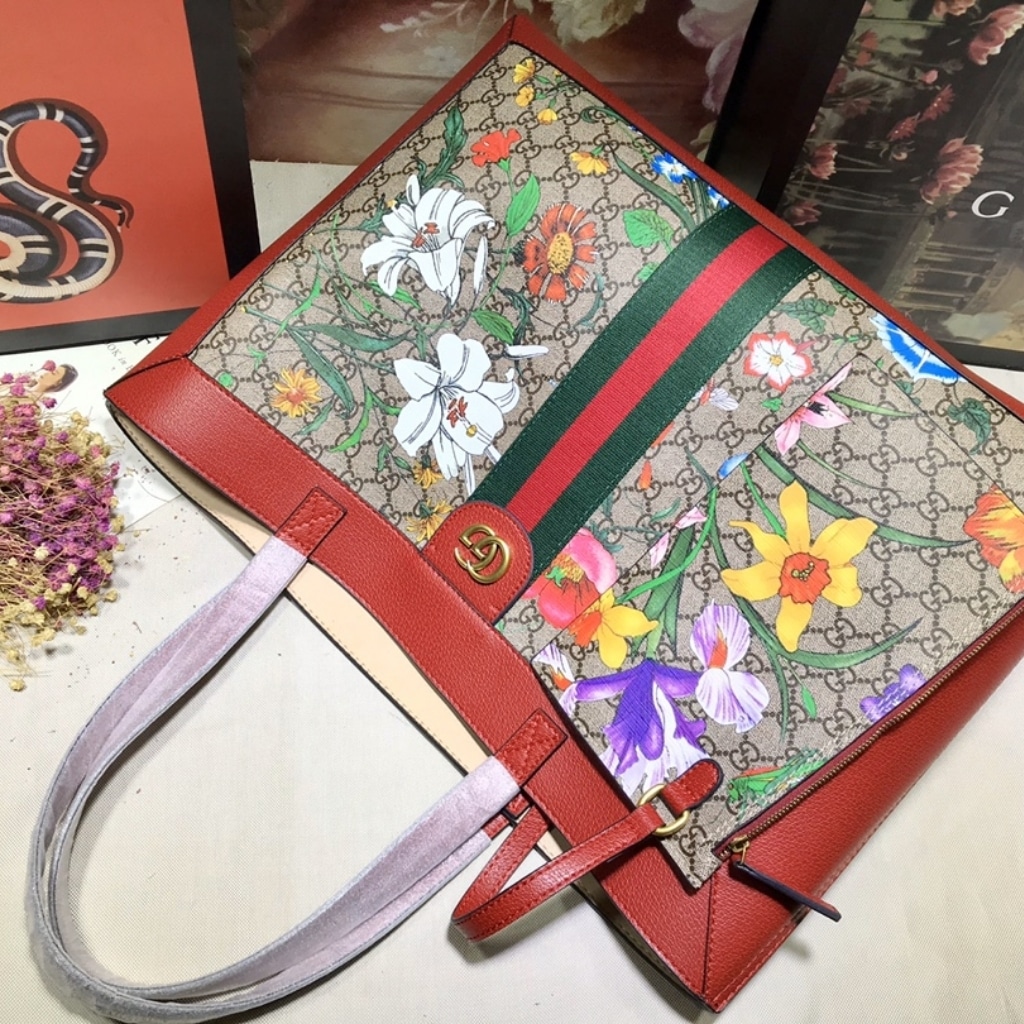 Gucci Ophidia GG Flora Medium Tote Bag Dark Red 44Cm 547947 HWHAC 8722 - 画像 (9)