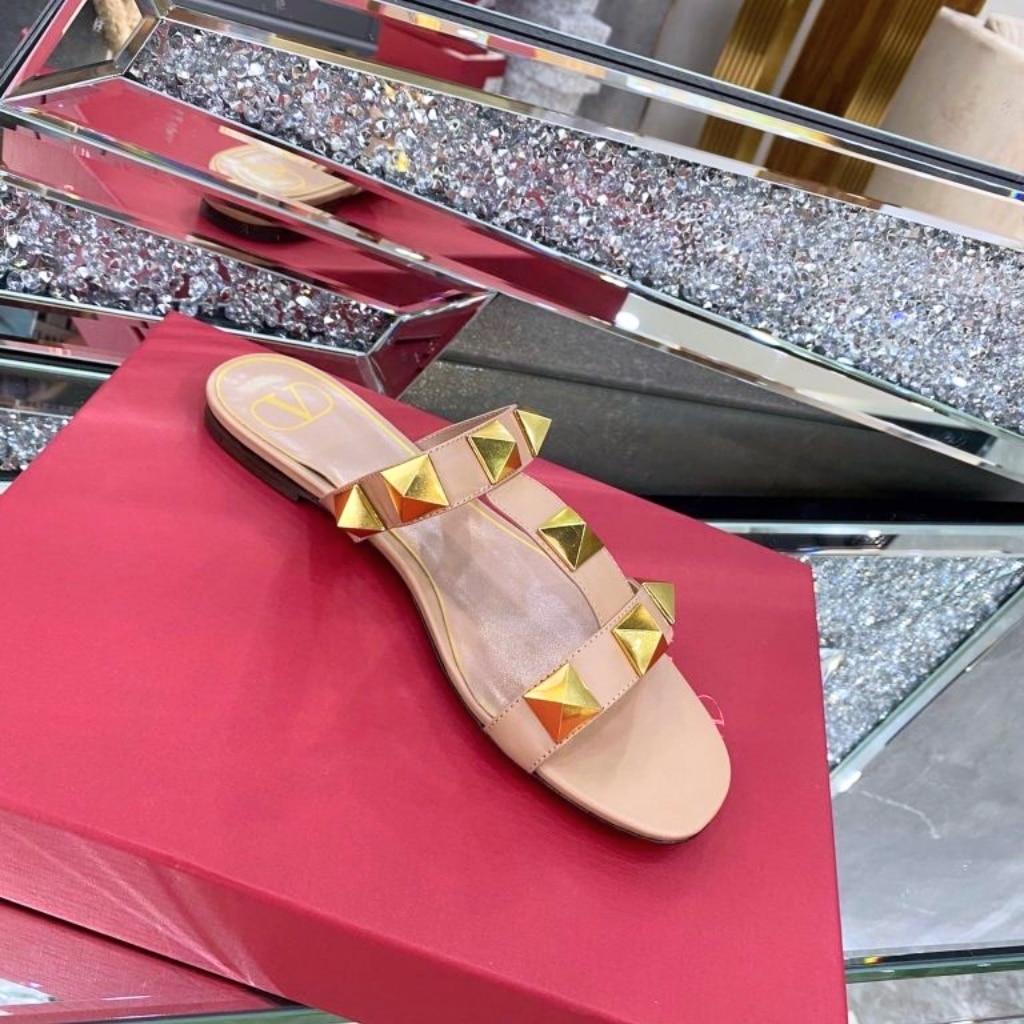 VALENTINO ヴァレンティノ ローマンスタッズ フラット スライドサンダル ベージュ 5W2S0BU9ZWM GF9 - 画像 (3)