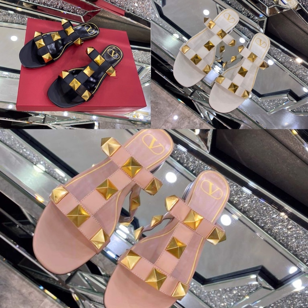 VALENTINO ヴァレンティノ ローマンスタッズ フラット スライドサンダル ベージュ 5W2S0BU9ZWM GF9 - 画像 (4)