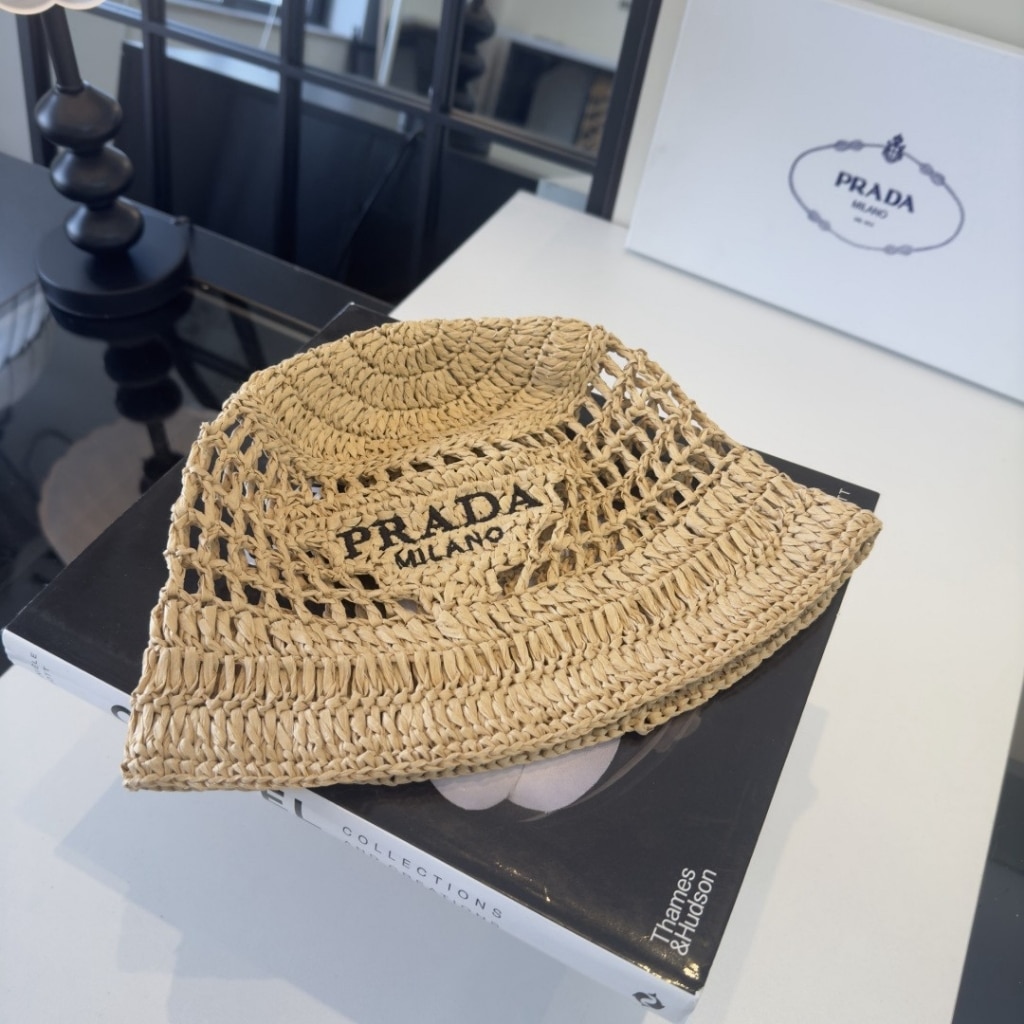 Prada Crochet Bucket Hat Raffia Natural 2HC137 2A2T F0018 - 画像 (2)