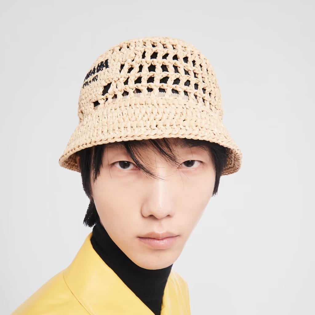 Prada Crochet Bucket Hat Raffia Natural 2HC137 2A2T F0018 - 画像 (7)