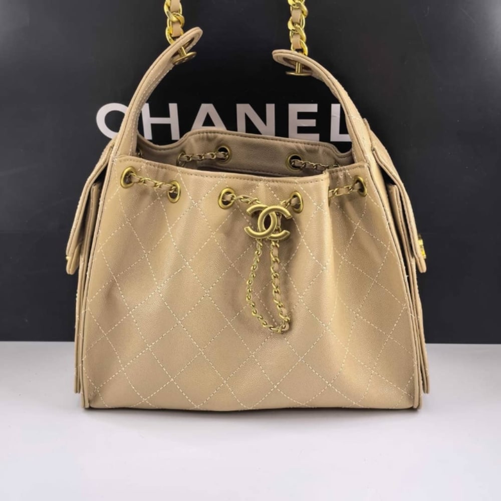 Chanel 25 Small Handbag Grained And Gold Tone Metal Beige 26cm - 画像 (2)