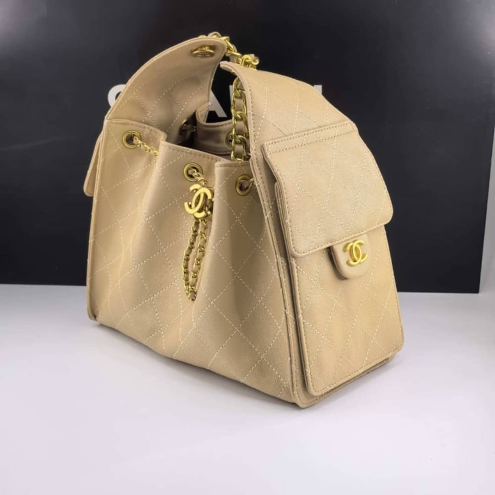 Chanel 25 Small Handbag Grained And Gold Tone Metal Beige 26cm - 画像 (3)