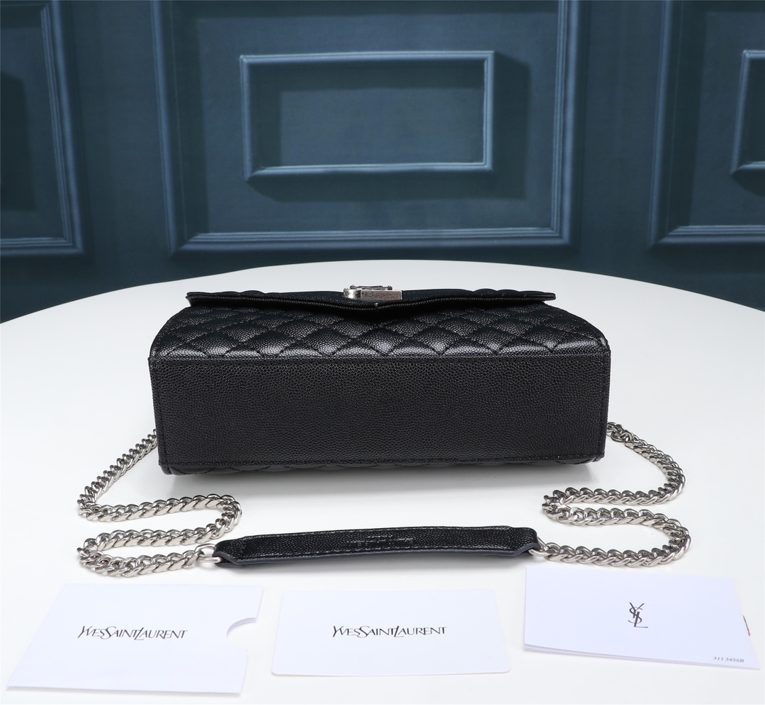Saint Laurent Envelope Small In Quilted Grain De Poudre Embossed Leather Black Silver 21cm 600195BOW921000 - 画像 (5)