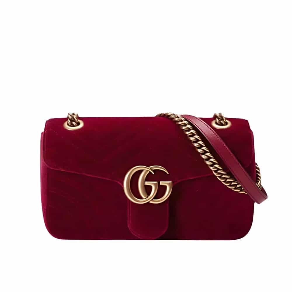 Gucci Gg マーモント ショルダーバッグ ベルベットレザー レッド 20cm 443497K4D2T 6433