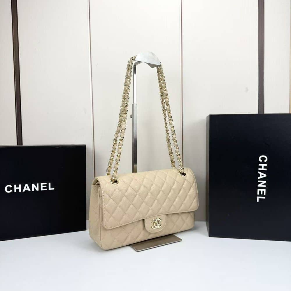 Chanel Classic Medium Double Flap Bag Beige 25cm A01113 Y04059 NZG77 - 画像 (3)