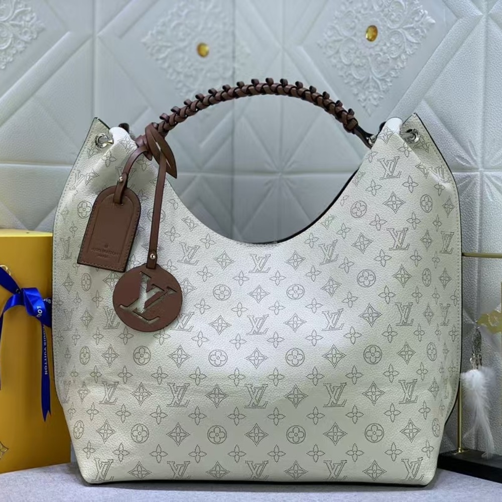 Louis Vuitton Carmel Hobo Mahina Leather White And Brown 40Cm - 画像 (2)