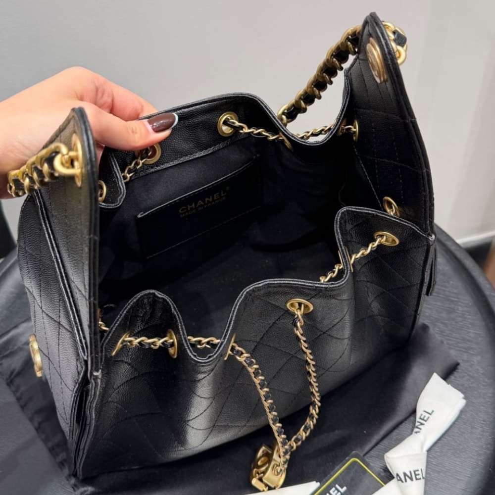 Chanel 25 Small Handbag Grained And Gold Tone Metal Black 26cm AS5293 B20304 94305 - 画像 (6)