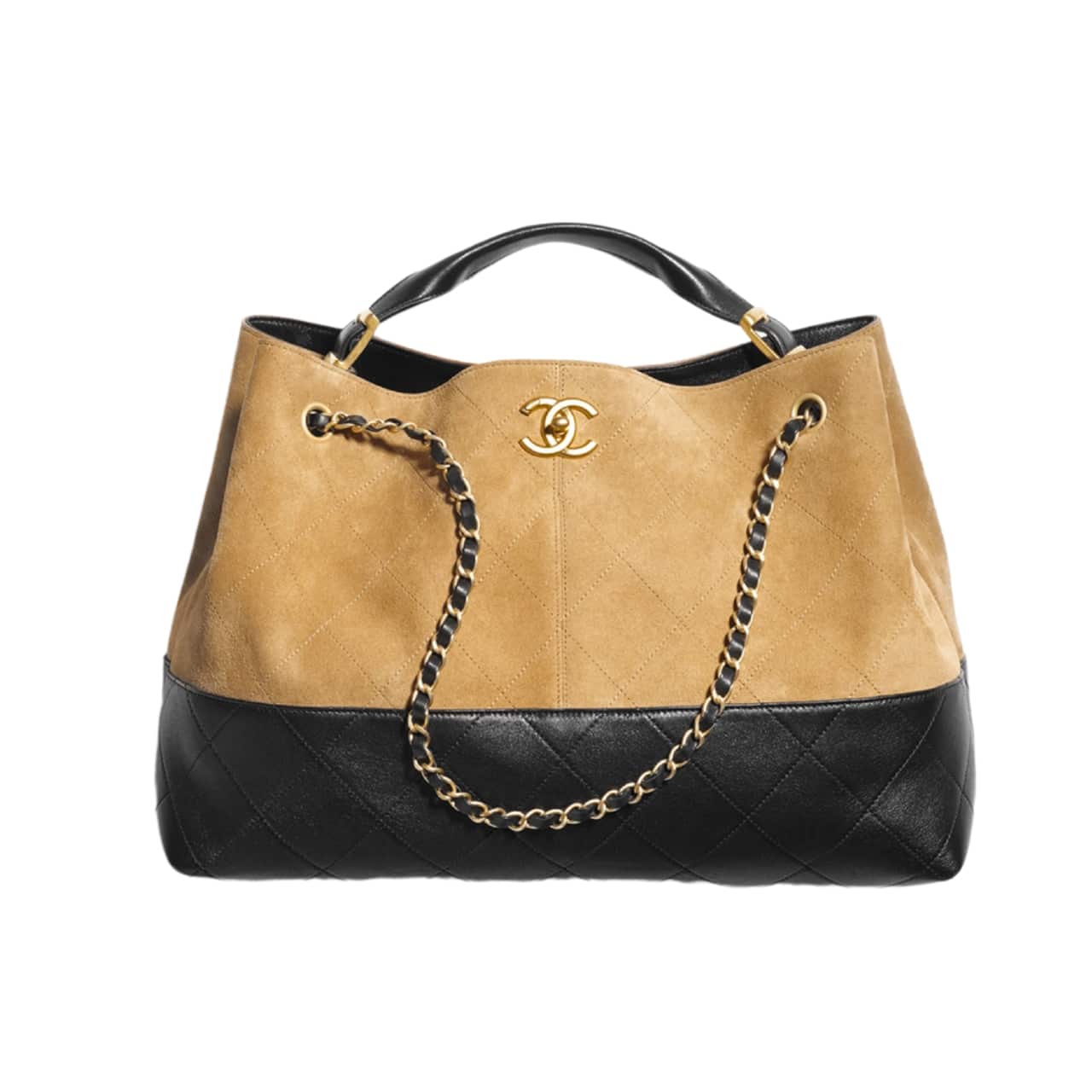 Chanel ショッピングバッグ スエードレザー ゴールドトーン金具 ベージュ＆ブラック 36cm AS5657 B20827 U1536
