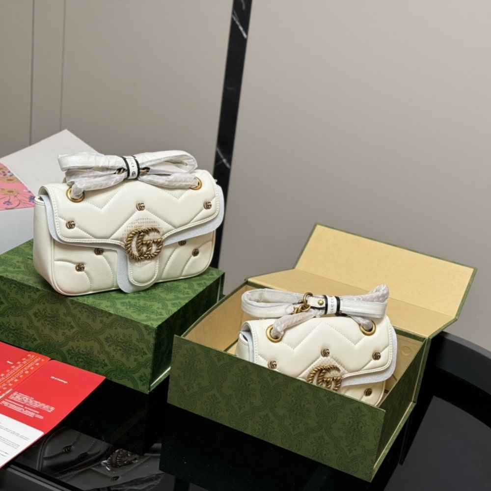Gucci Gg Marmont Small Shoulder Bag White 26Cm 443497 Aacpg 9206 - 画像 (3)