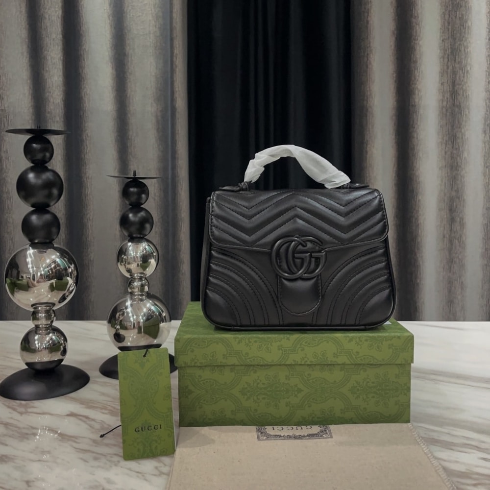 Gucci Gg Marmont Small Top Handle Bag Black 21Cm 702563 Dtdfv 1000 - 画像 (2)