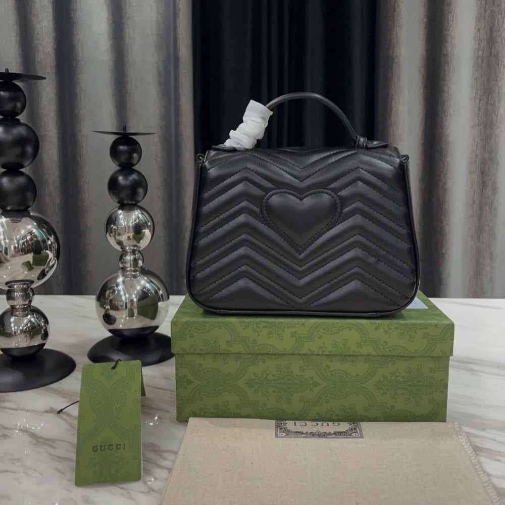 Gucci Gg Marmont Small Top Handle Bag Black 21Cm 702563 Dtdfv 1000 - 画像 (3)