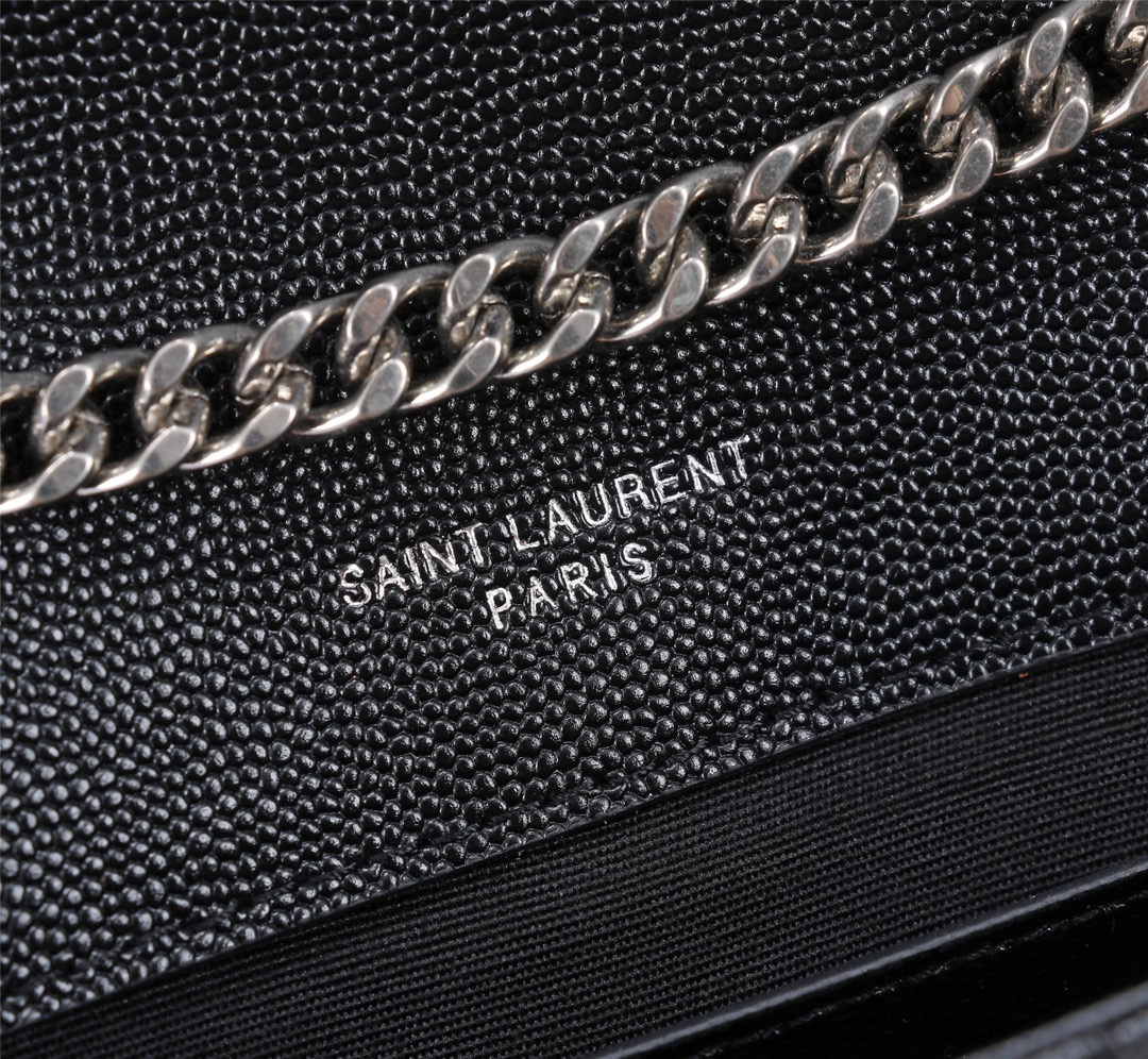 Saint Laurent Envelope Small In Quilted Grain De Poudre Embossed Leather Black Silver 21cm 600195BOW921000 - 画像 (7)