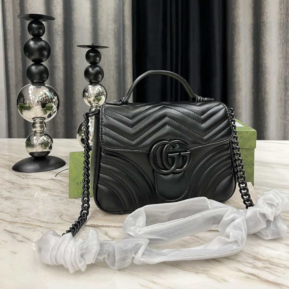 Gucci Gg Marmont Small Top Handle Bag Black 21Cm 702563 Dtdfv 1000 - 画像 (4)
