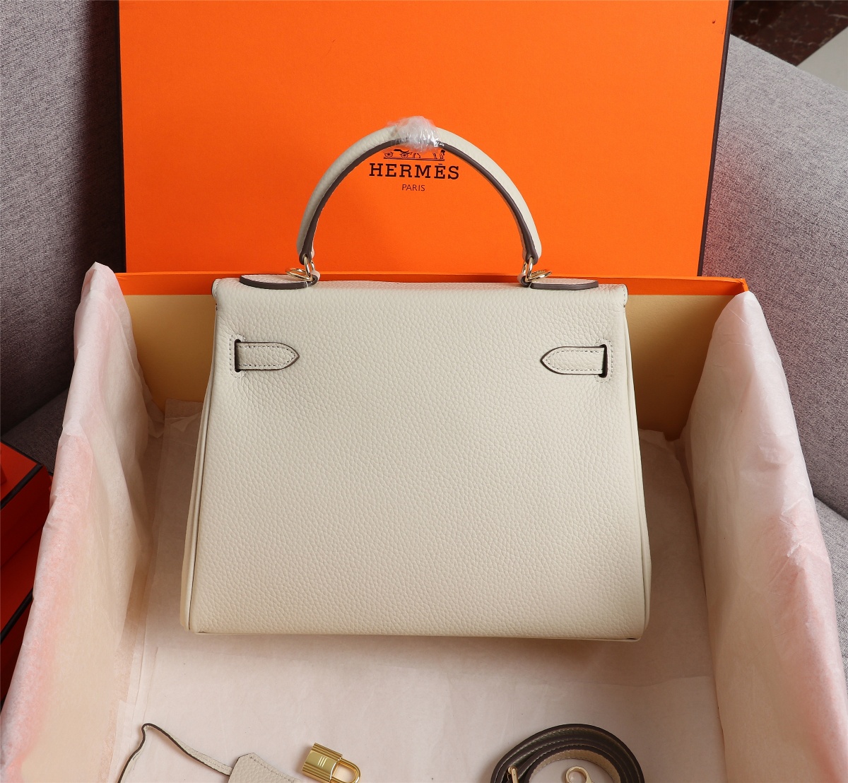 Hermes Kelly White Sellier Rouge Epsom Gold Hardware 25Cm - 画像 (4)