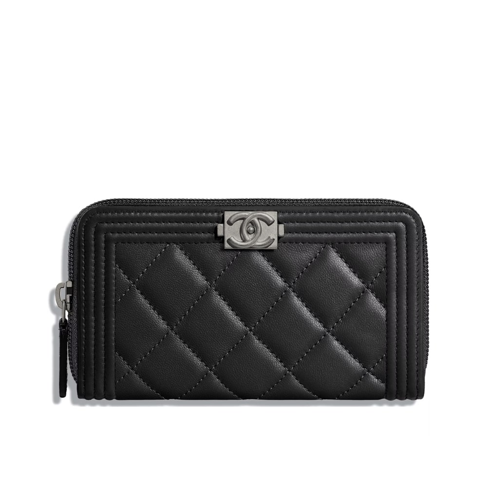 CHANEL シャネル ボーイシャネル ラウンドファスナー ロングウォレット シルバー金具 ブラック 19cm