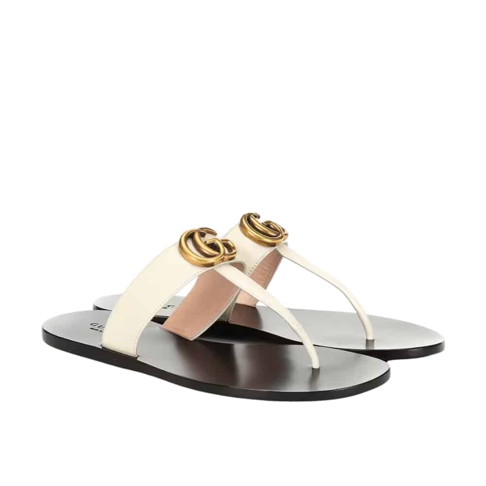 GUCCI グッチ ダブルG トングサンダル ホワイトレザー 497444 A3N00 9022