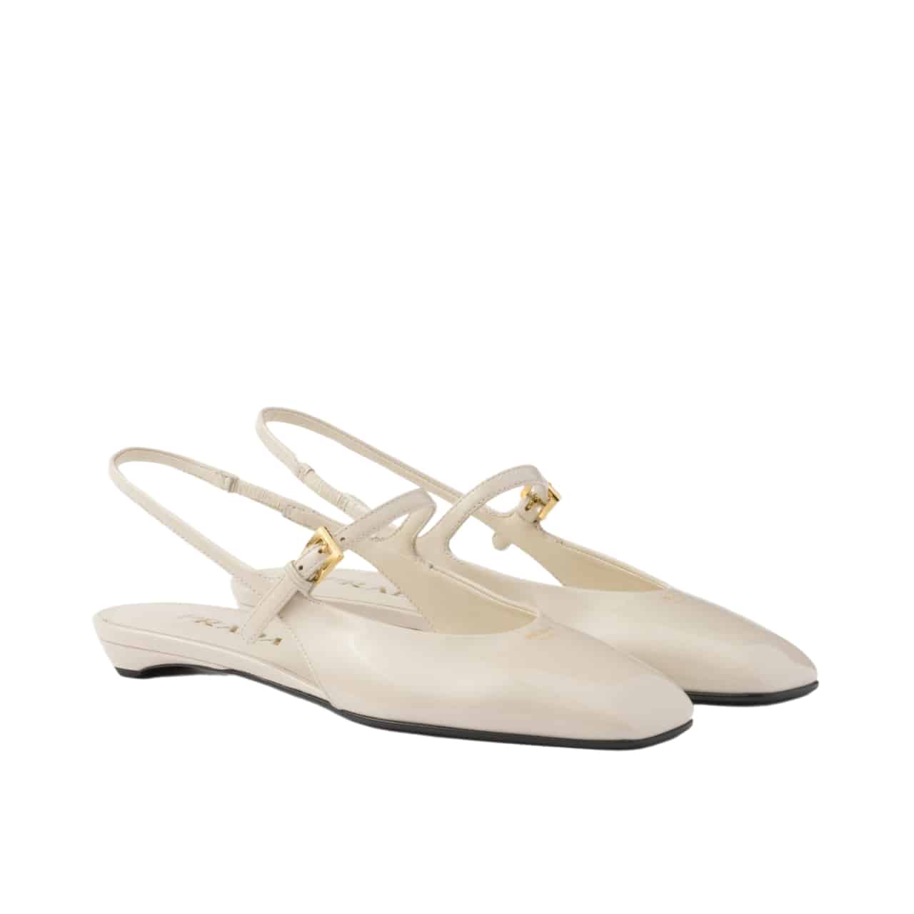 PRADA プラダ パテントレザー スリングバック バレリーナ アイボリー 1F828N 069 F0304 F 015