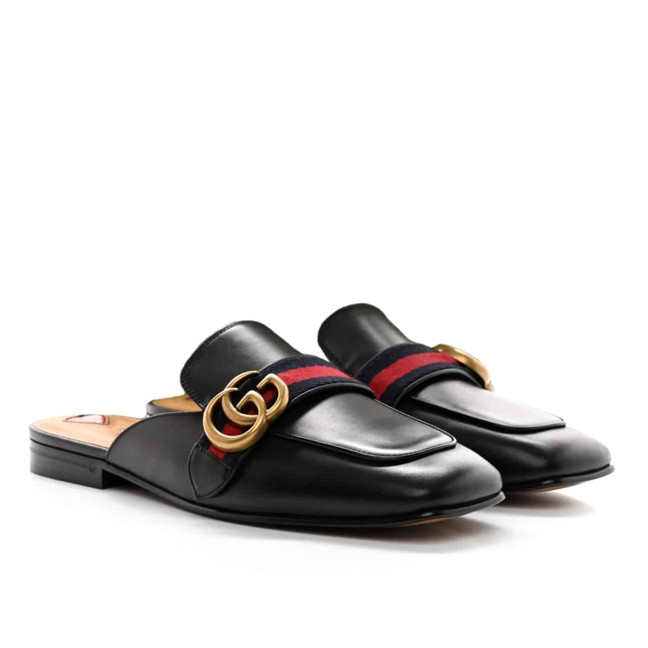 GUCCI グッチ レディース プリンスタウン スリッパ ダブルG ブラックレザー 423694 DKHC0 1061