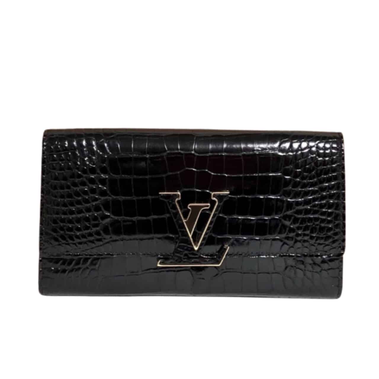 LOUIS VUITTON ルイ・ヴィトン カプシーヌ クロコダイルレザー ロングウォレット ブラック 20cm