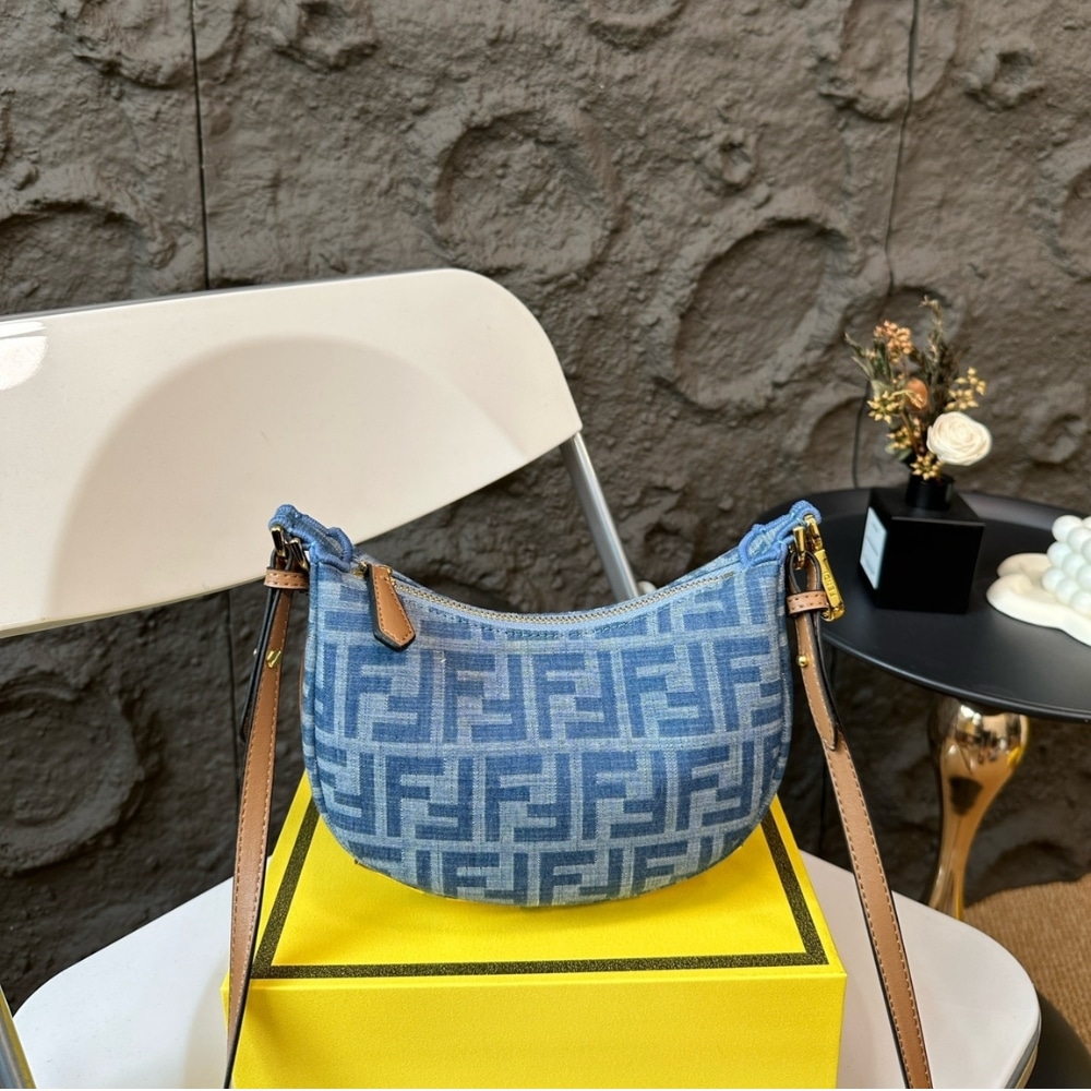 Fendi Fendigraphy Mini Bag FF Jacquard Fabric Denim Blue 20Cm 8BS081AS3FF1PLN - 画像 (3)