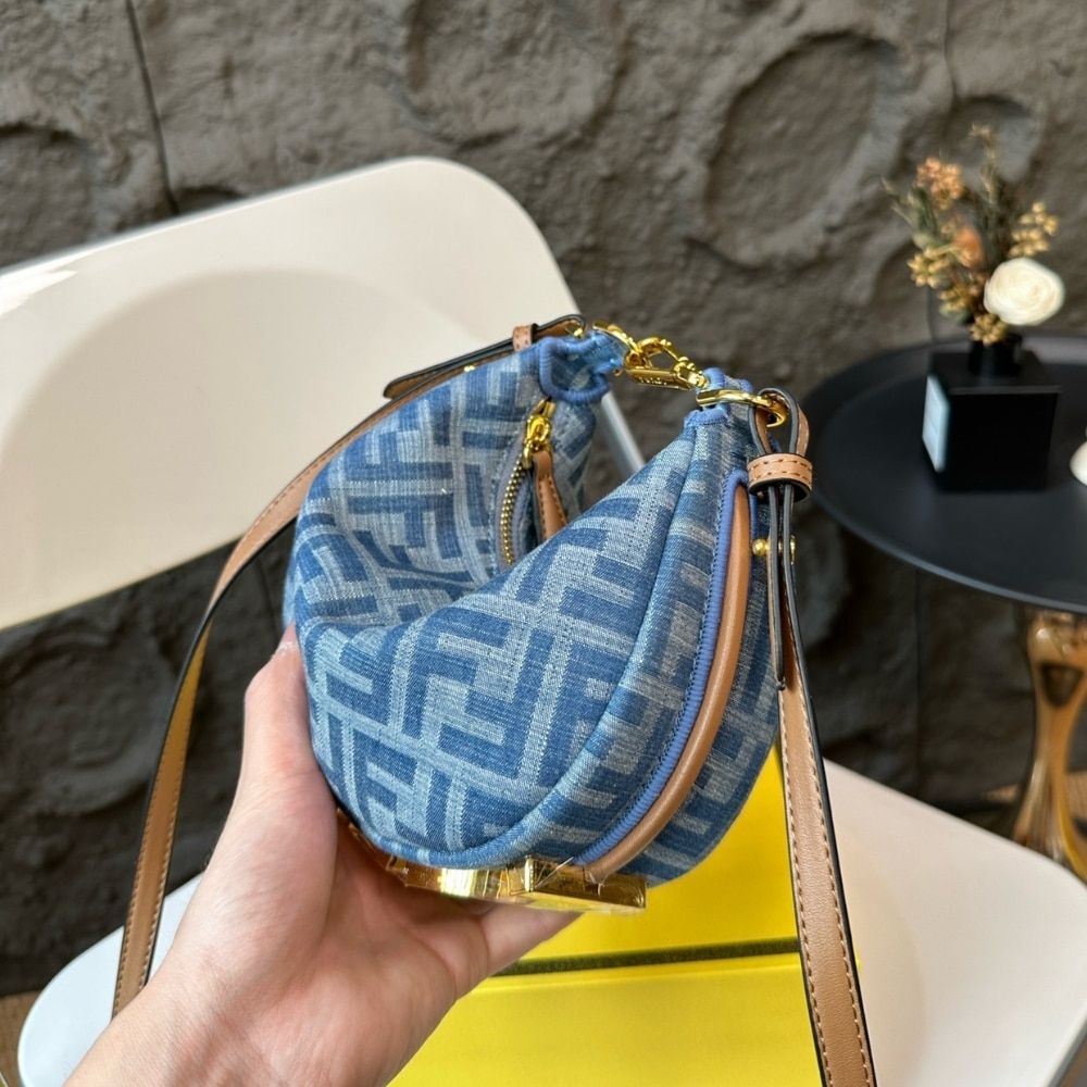 Fendi Fendigraphy Mini Bag FF Jacquard Fabric Denim Blue 20Cm 8BS081AS3FF1PLN - 画像 (4)