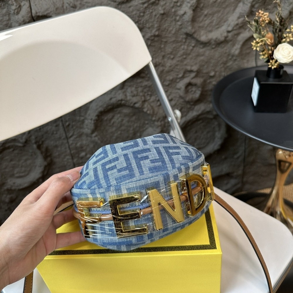 Fendi Fendigraphy Mini Bag FF Jacquard Fabric Denim Blue 20Cm 8BS081AS3FF1PLN - 画像 (5)