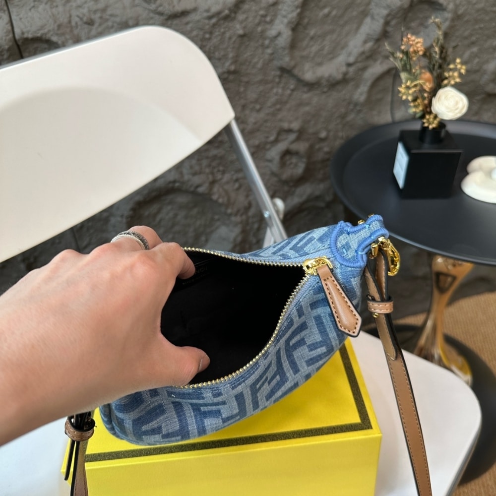 Fendi Fendigraphy Mini Bag FF Jacquard Fabric Denim Blue 20Cm 8BS081AS3FF1PLN - 画像 (6)