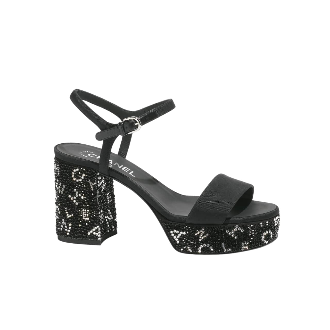 CHANEL シャネル ストーンビーズ付き サンダルパンプス ブラック×シルバー G45365 B15306 NU665