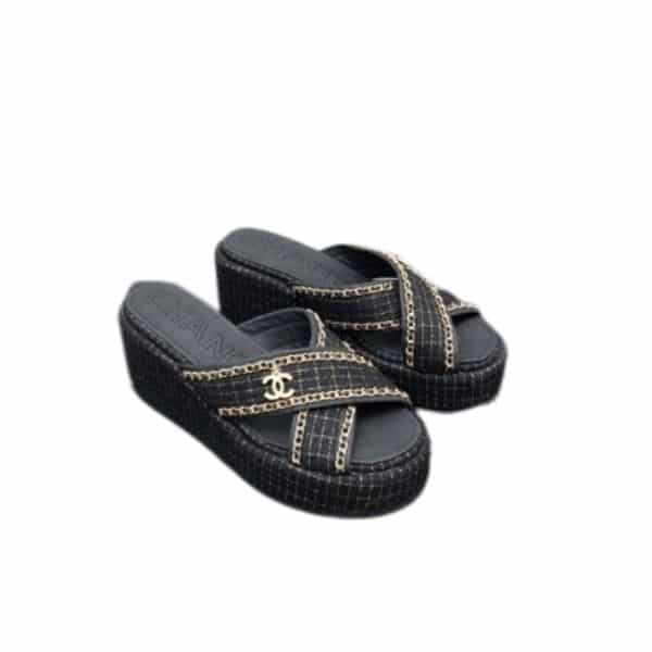 CHANEL シャネル ツイード ココマーク サンダル ブラック レディース