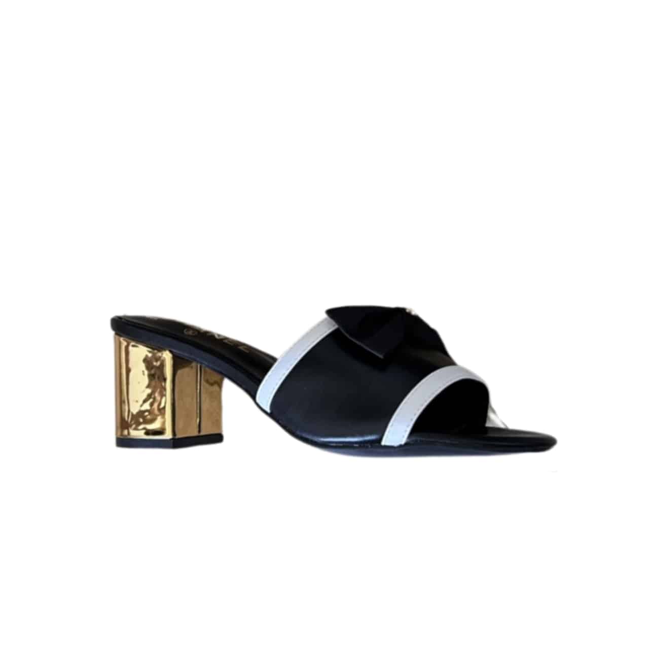 CHANEL シャネル グログランリボン ミュールサンダル レザー ゴールド×ブラック