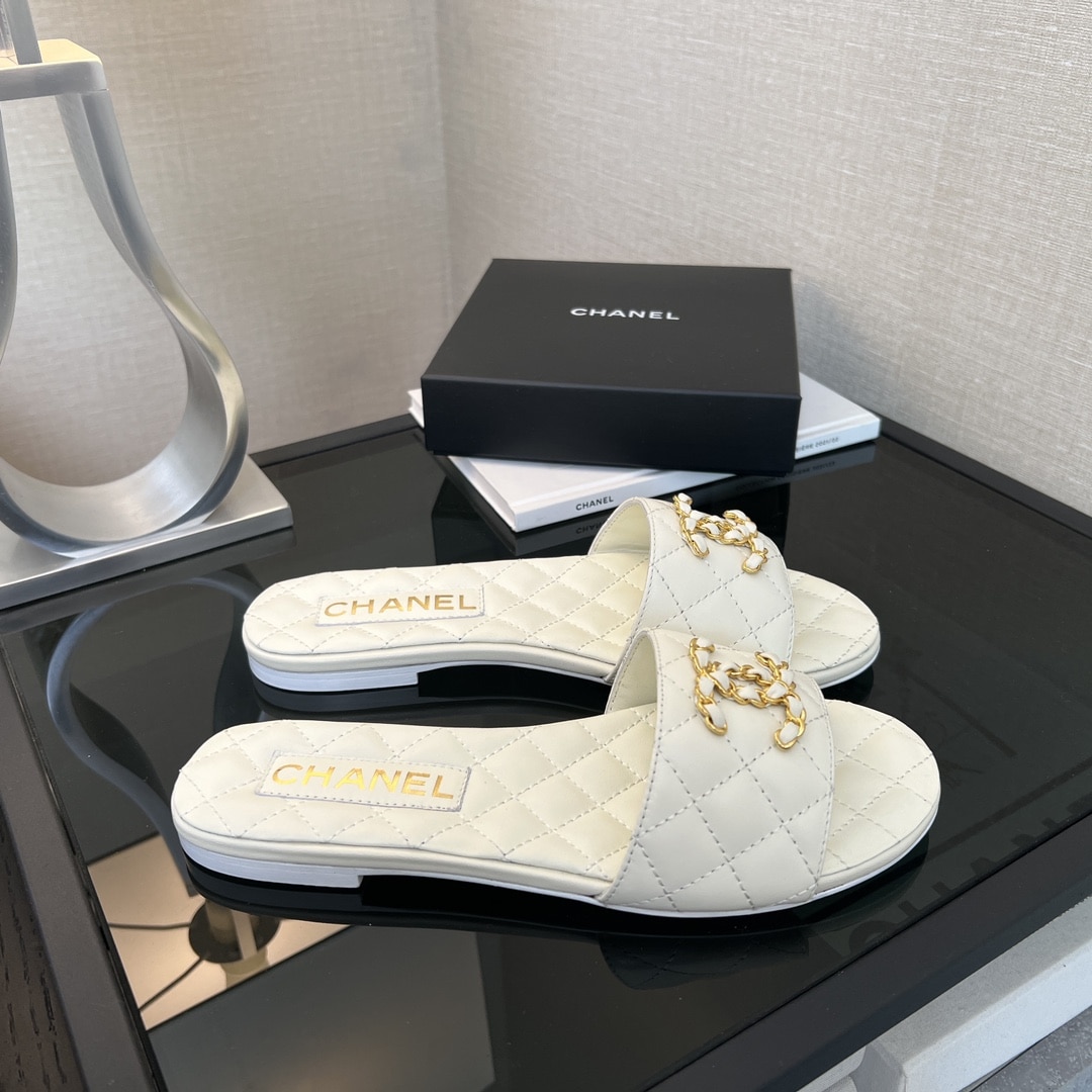 Chanel 23P Chain CC Slide Mules Quilted Leather White - 画像 (8)