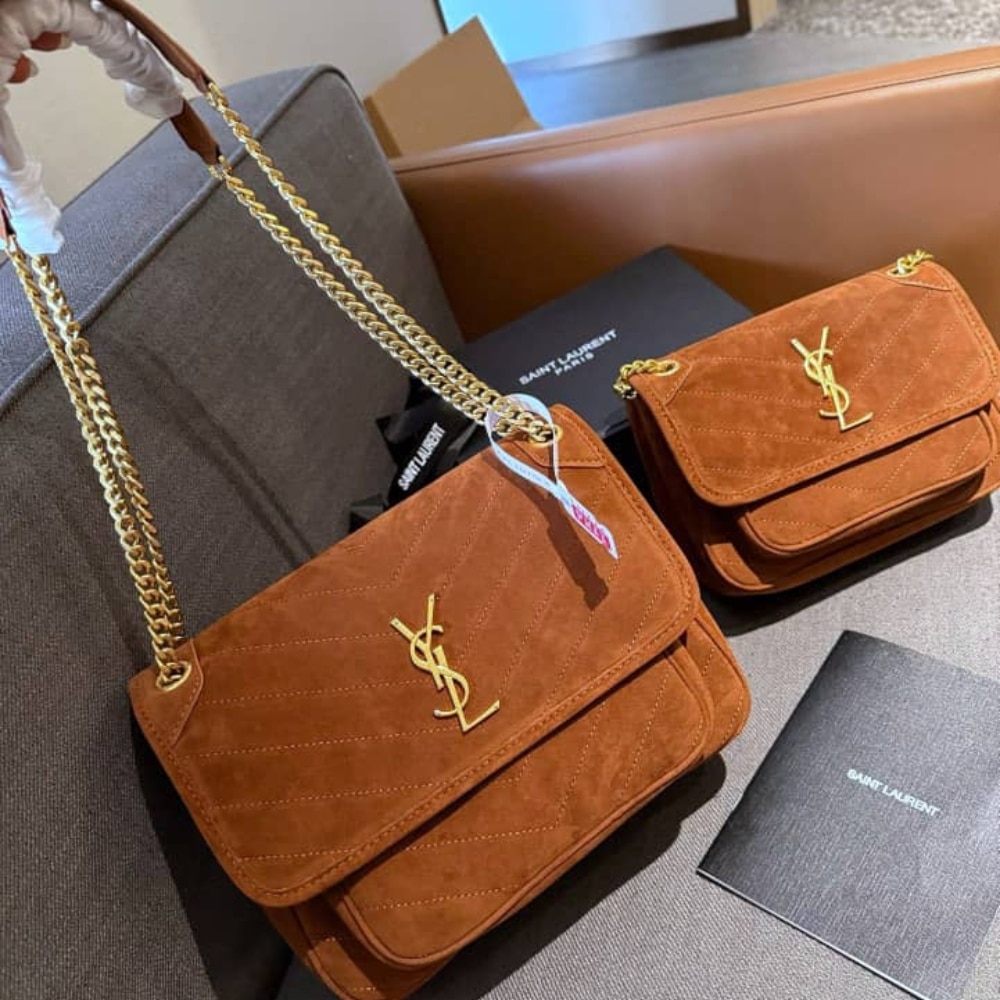 Saint Laurent Niki Baby Quilted Suede Chain Bag Brown 28cm - 画像 (3)