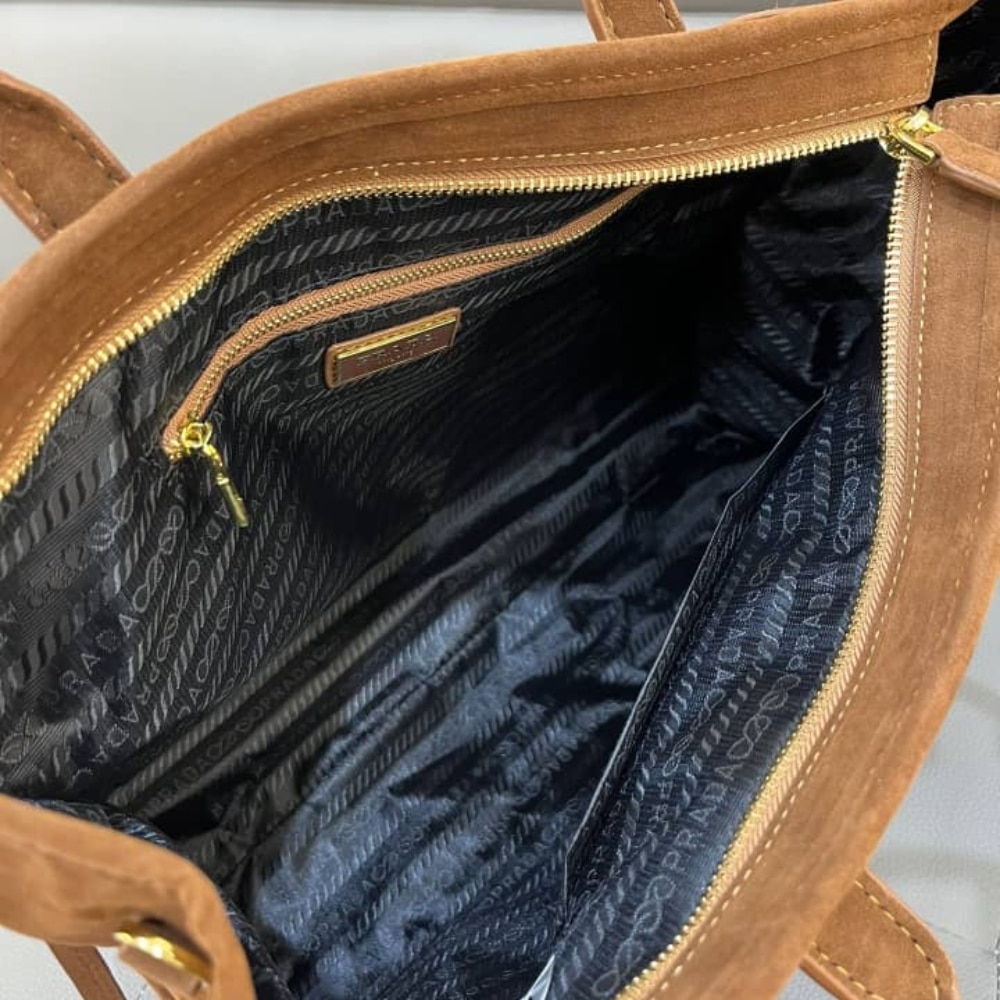 Prada Bonnie Large Suede Handbag Brown 38Cm 1Ba433 2C4S F0401 V Moo - 画像 (8)