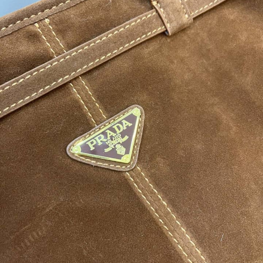 Prada Bonnie Large Suede Handbag Brown 38Cm 1Ba433 2C4S F0401 V Moo - 画像 (6)