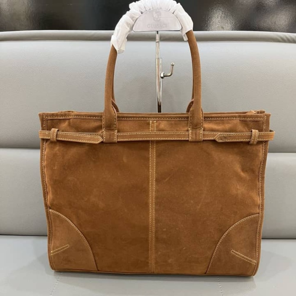 Prada Bonnie Large Suede Handbag Brown 38Cm 1Ba433 2C4S F0401 V Moo - 画像 (3)