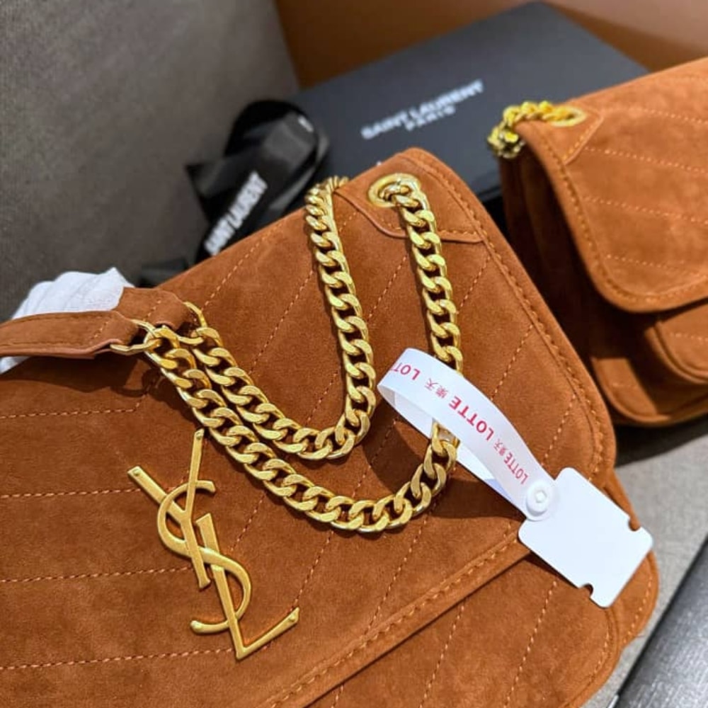Saint Laurent Niki Baby Quilted Suede Chain Bag Brown 28cm - 画像 (6)